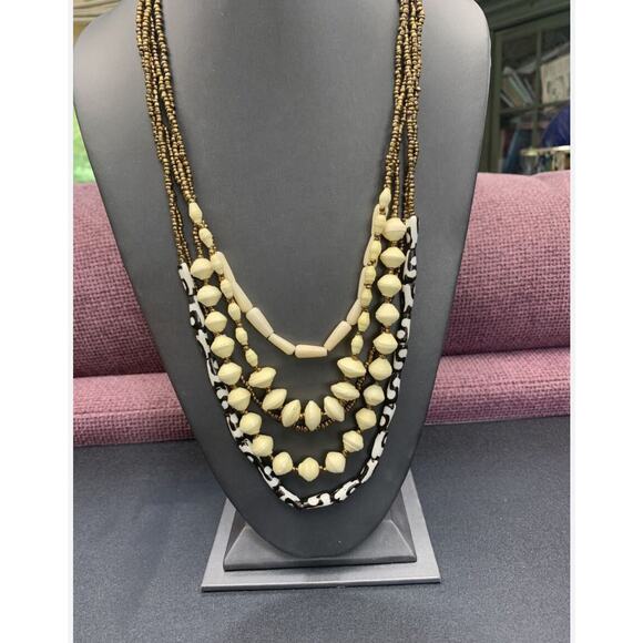 Noonday Collection Rachel Necklace Multi-Strand Paper and Bone Beads Handcrafted - Picture 2 of 5